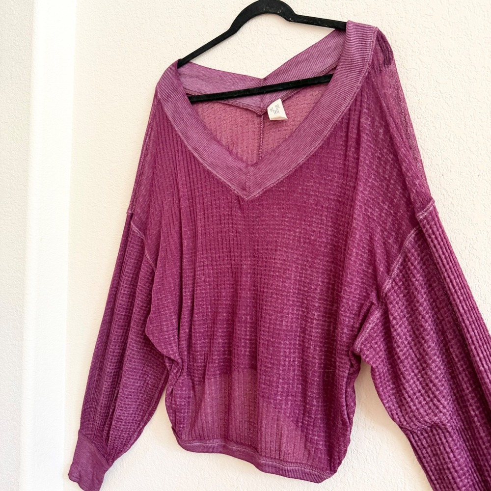 We The Free Free People South Side Sheer Thermal Top Sz S Waffle Knit - Picture 5 of 10